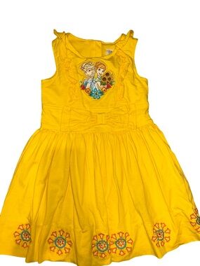Disney Frozen Yellow Sleeveless Floral  Dress with Bow